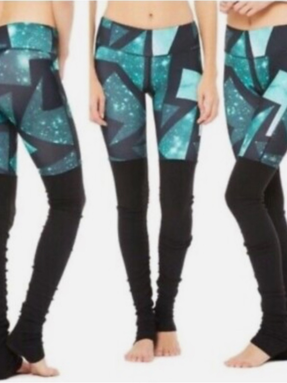 EUC ALO Yoga Black and Teal Geometric High-Waist Leggings